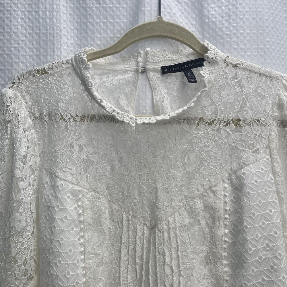 WHBM Ivory Boho Romantic Victorian Lace Eyelet Cottagecore Feminine Top 10 - Picture 6 of 7